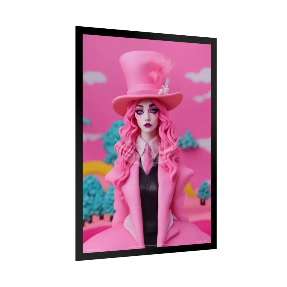 ’Pink Ladies’ Claymation Still Fashion Character Lady Cosplay Portrait — Playful Art Print Pushing Pink Hair Poster Set