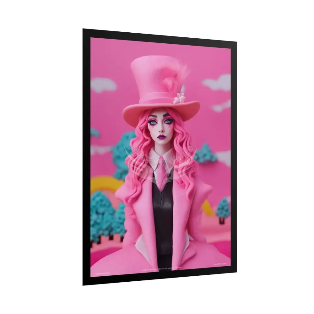 ’Pink Ladies’ Claymation Still Fashion Character Lady Cosplay Portrait — Playful Art Print Pushing Pink Hair Poster Set