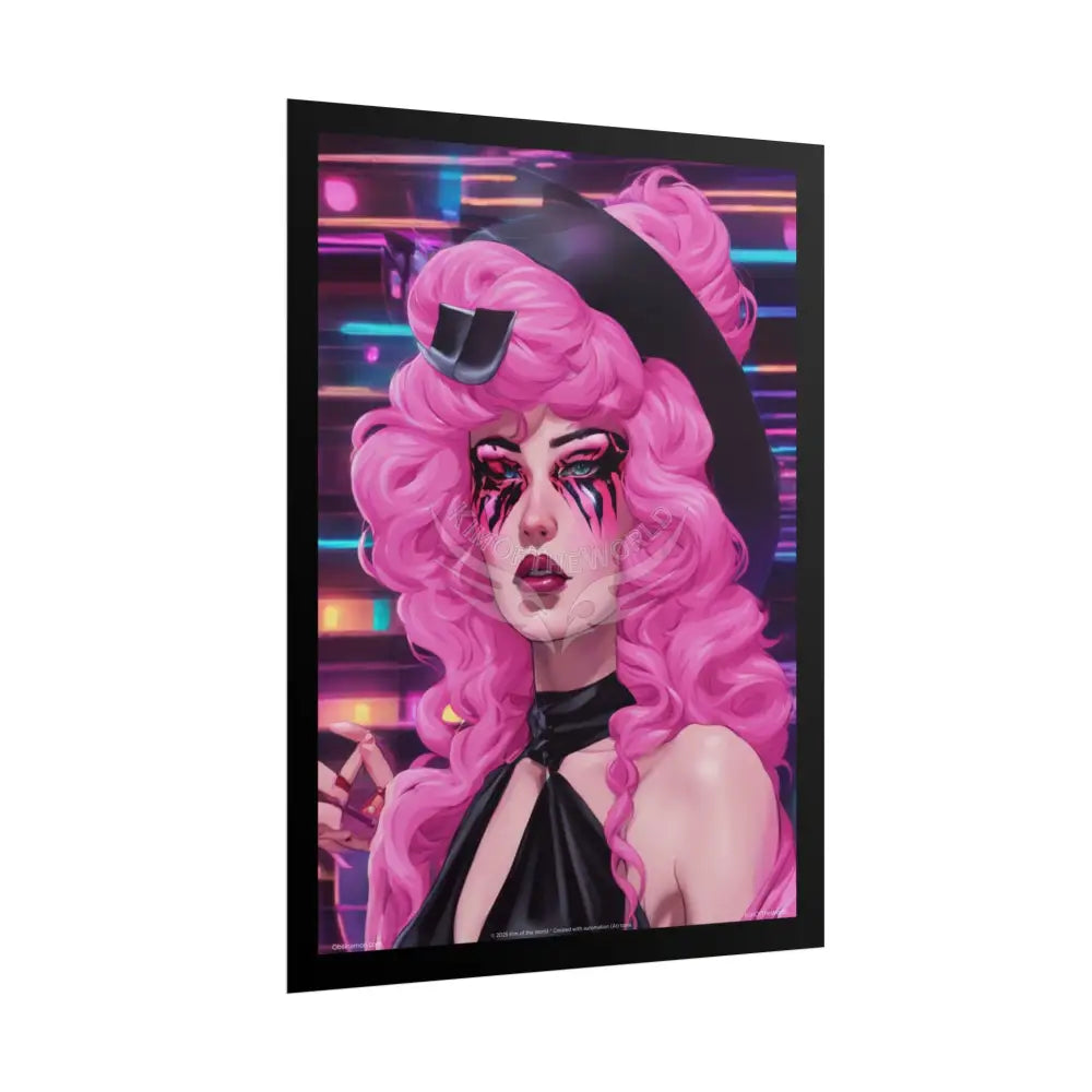 ’Pink Ladies’ Sexy Fashion Character Lady Cosplay Portrait — Playful Art Print Pushing Pink Hair Poster Set Pieces