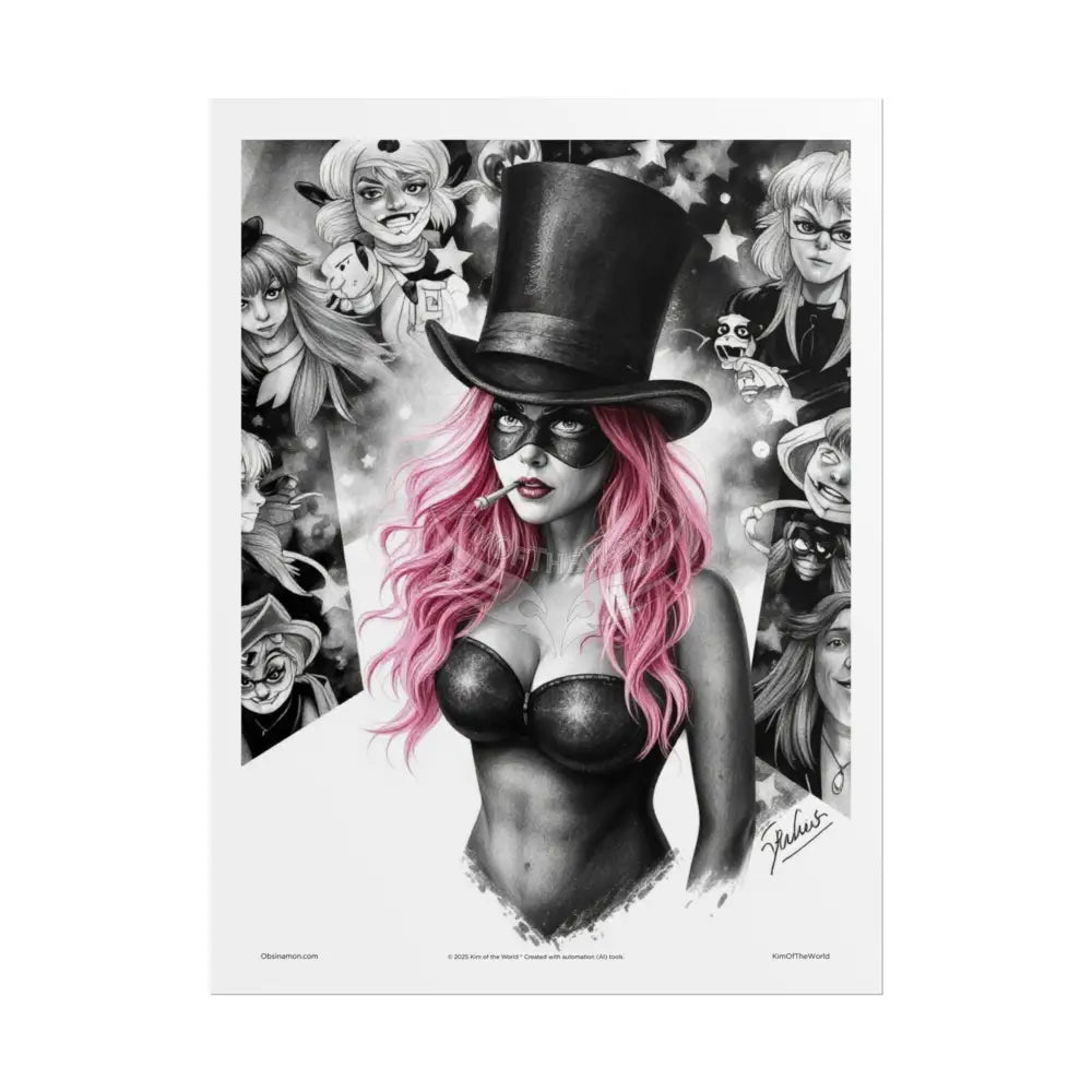 ’Pink Ladies’ Sexy Fashion Character Lady Cosplay Portrait — Playful Art Print Pushing Pink Hair Poster Set Pieces 18″