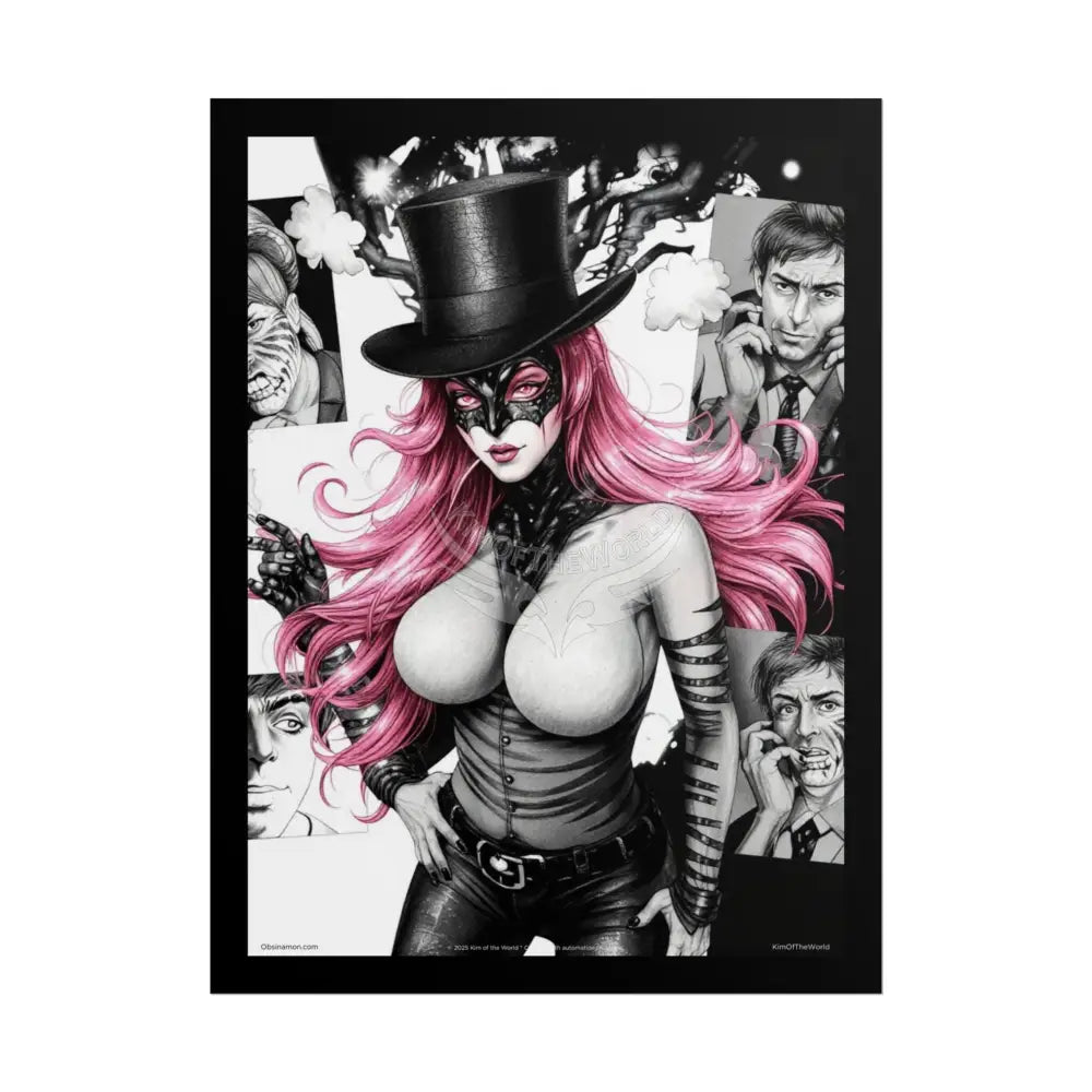 ’Pink Ladies’ Sexy Fashion Character Lady Cosplay Portrait — Playful Art Print Pushing Pink Hair Poster Set Pieces 18″