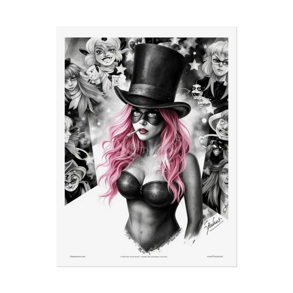 ’Pink Ladies’ Sexy Fashion Character Lady Cosplay Portrait — Playful Art Print Pushing Pink Hair Poster Set Pieces 18″