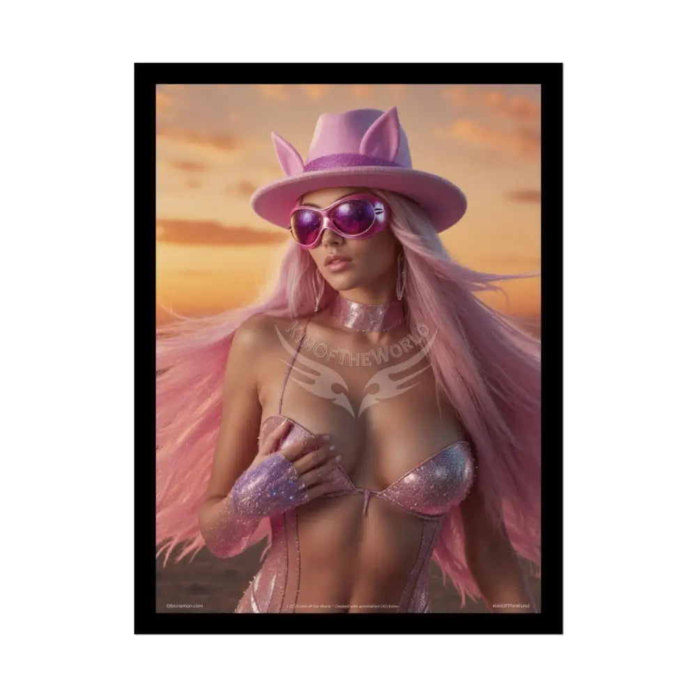 ’Pink Ladies’ Sexy Fashion Character Lady Cosplay Portrait — Playful Art Print Pushing Pink Hair Poster Set Pieces 18″