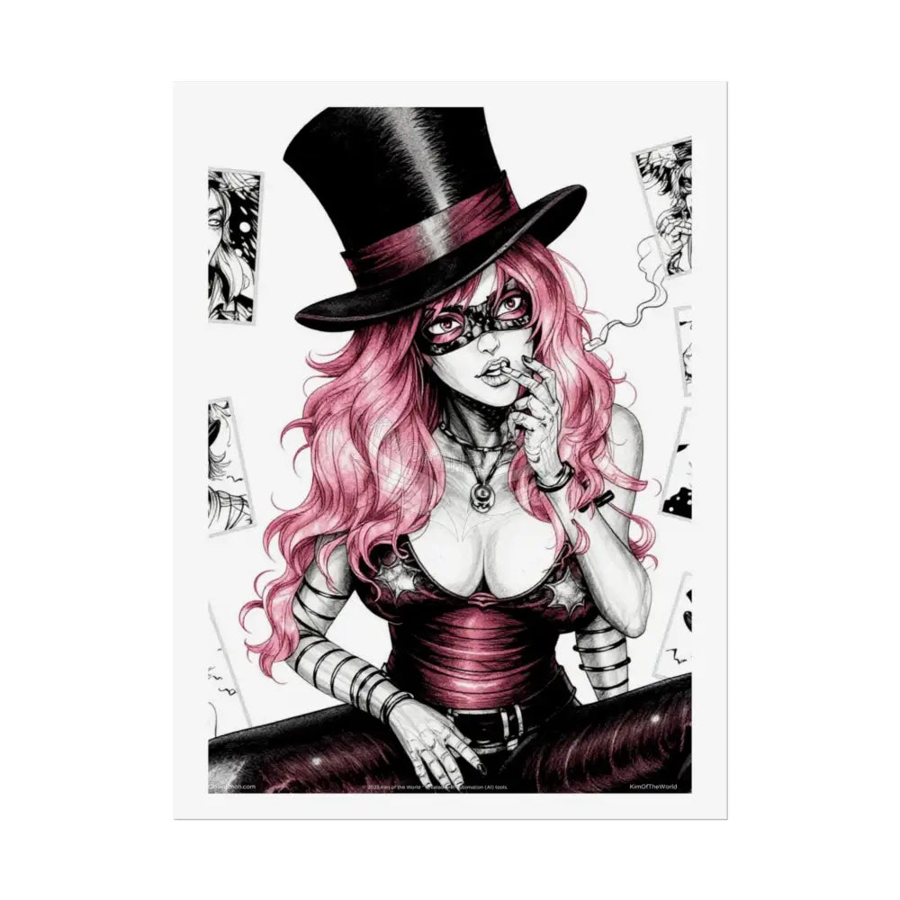’Pink Ladies’ Sexy Fashion Character Lady Cosplay Portrait — Playful Art Print Pushing Pink Hair Poster Set Pieces 18″