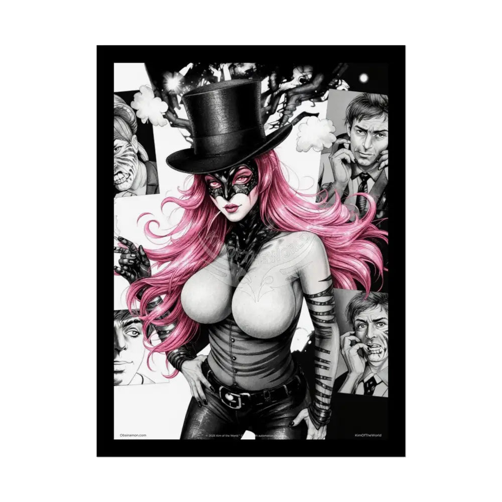 ’Pink Ladies’ Sexy Fashion Character Lady Cosplay Portrait — Playful Art Print Pushing Pink Hair Poster Set Pieces 18″