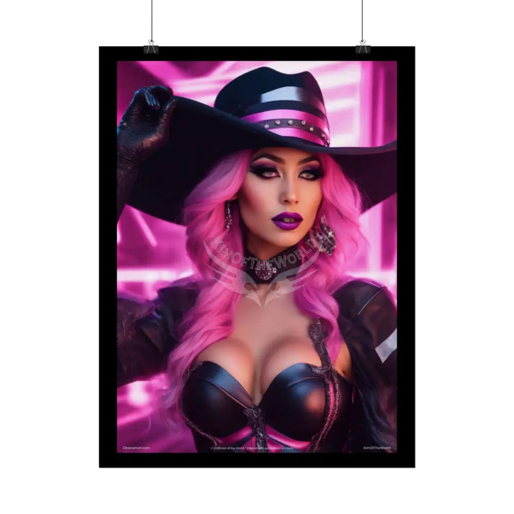 ’Pink Ladies’ Sexy Fashion Character Lady Cosplay Portrait — Playful Art Print Pushing Pink Hair Poster Set Pieces