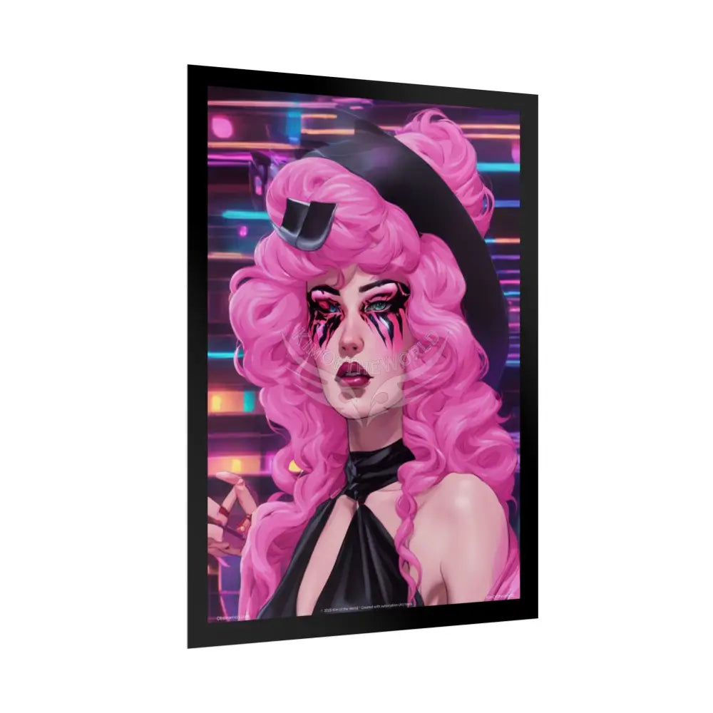 ’Pink Ladies’ Sexy Fashion Character Lady Cosplay Portrait — Playful Art Print Pushing Pink Hair Poster Set Pieces