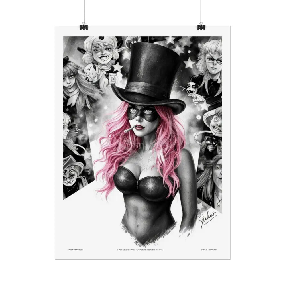 ’Pink Ladies’ Sexy Fashion Character Lady Cosplay Portrait — Playful Art Print Pushing Pink Hair Poster Set Pieces