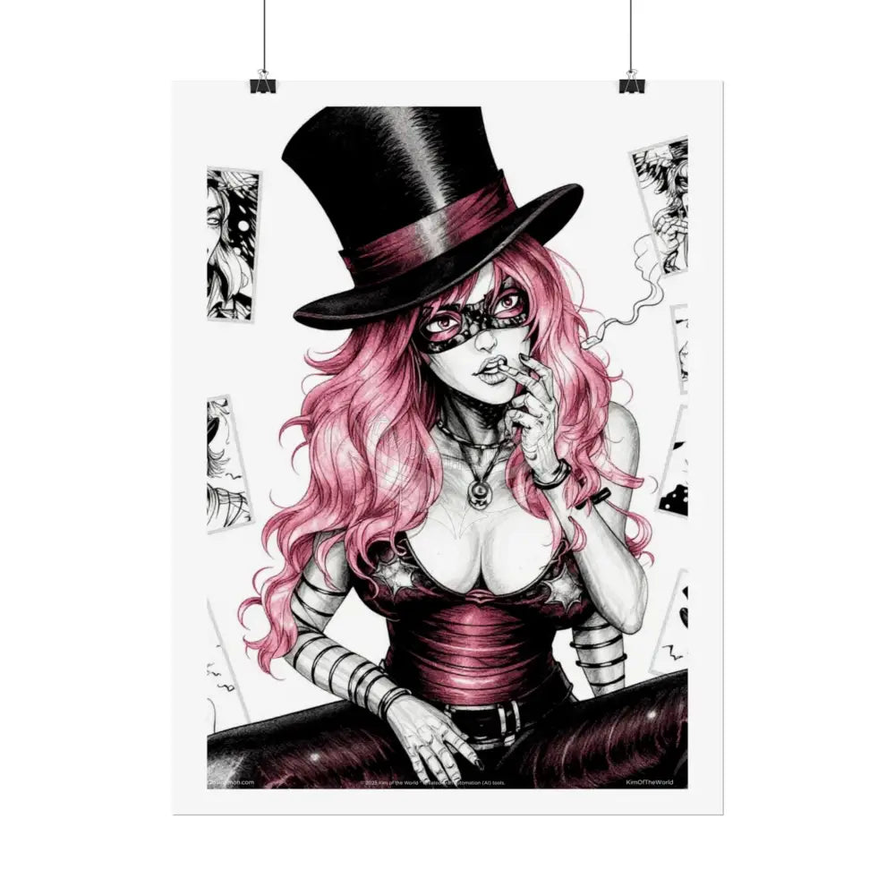 ’Pink Ladies’ Sexy Fashion Character Lady Cosplay Portrait — Playful Art Print Pushing Pink Hair Poster Set Pieces