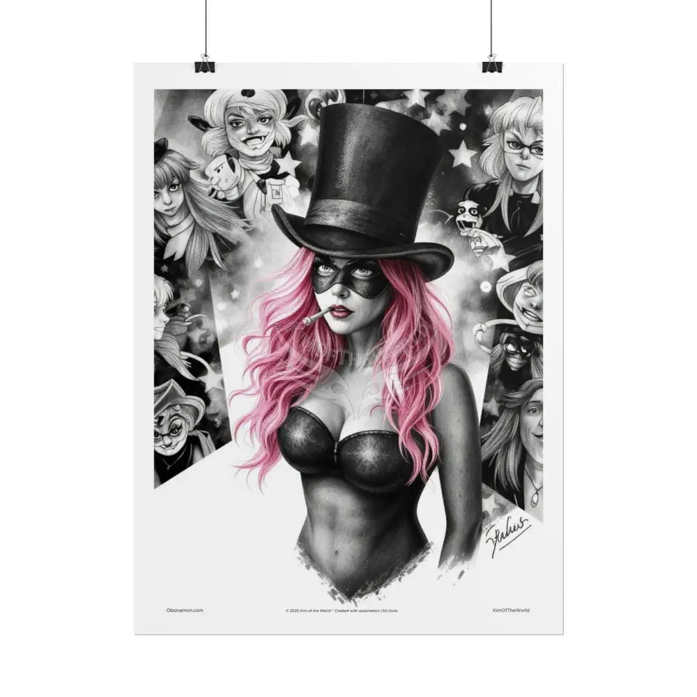 ’Pink Ladies’ Sexy Fashion Character Lady Cosplay Portrait — Playful Art Print Pushing Pink Hair Poster Set Pieces