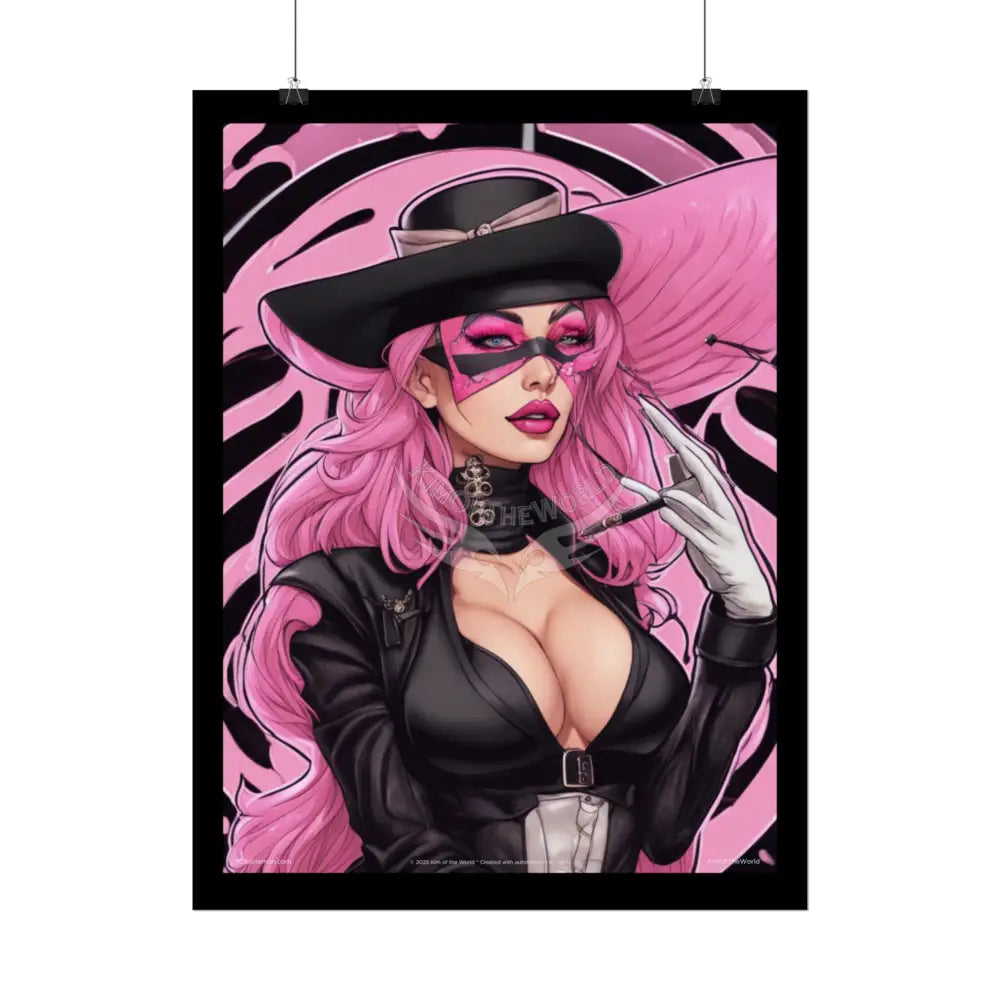 ’Pink Ladies’ Sexy Fashion Character Lady Cosplay Portrait — Playful Art Print Pushing Pink Hair Poster Set Pieces