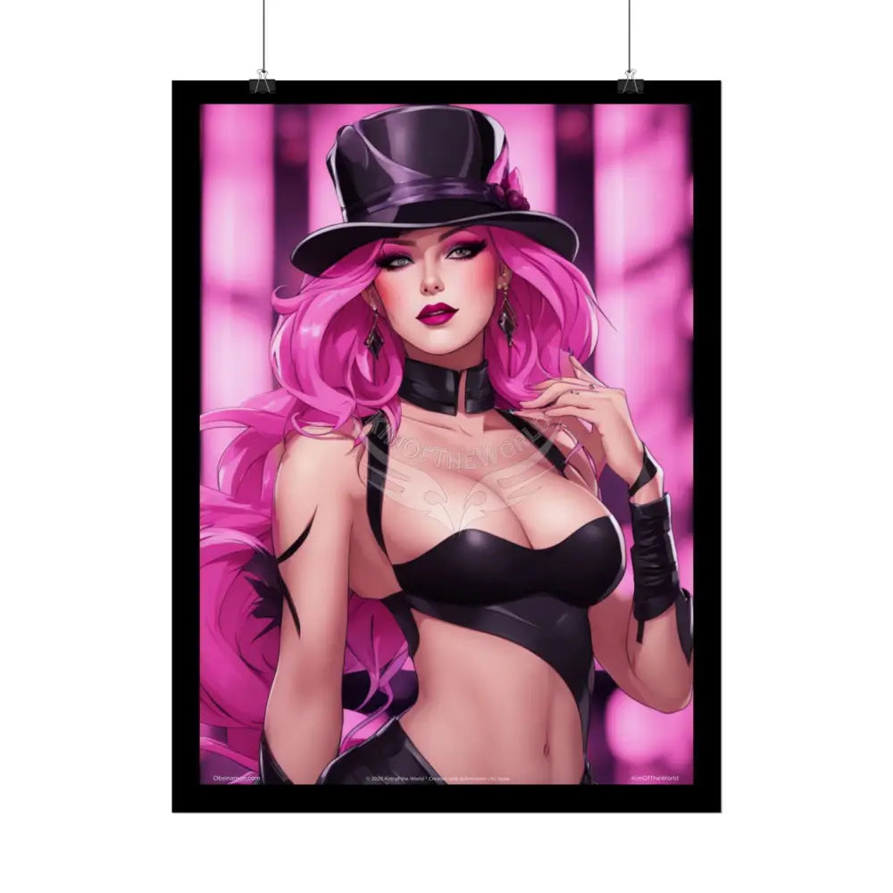 ’Pink Ladies’ Sexy Fashion Character Lady Cosplay Portrait — Playful Art Print Pushing Pink Hair Poster Set Pieces
