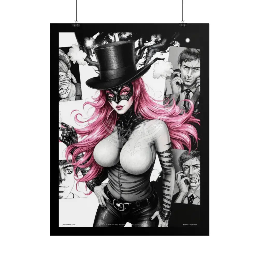 ’Pink Ladies’ Sexy Fashion Character Lady Cosplay Portrait — Playful Art Print Pushing Pink Hair Poster Set Pieces