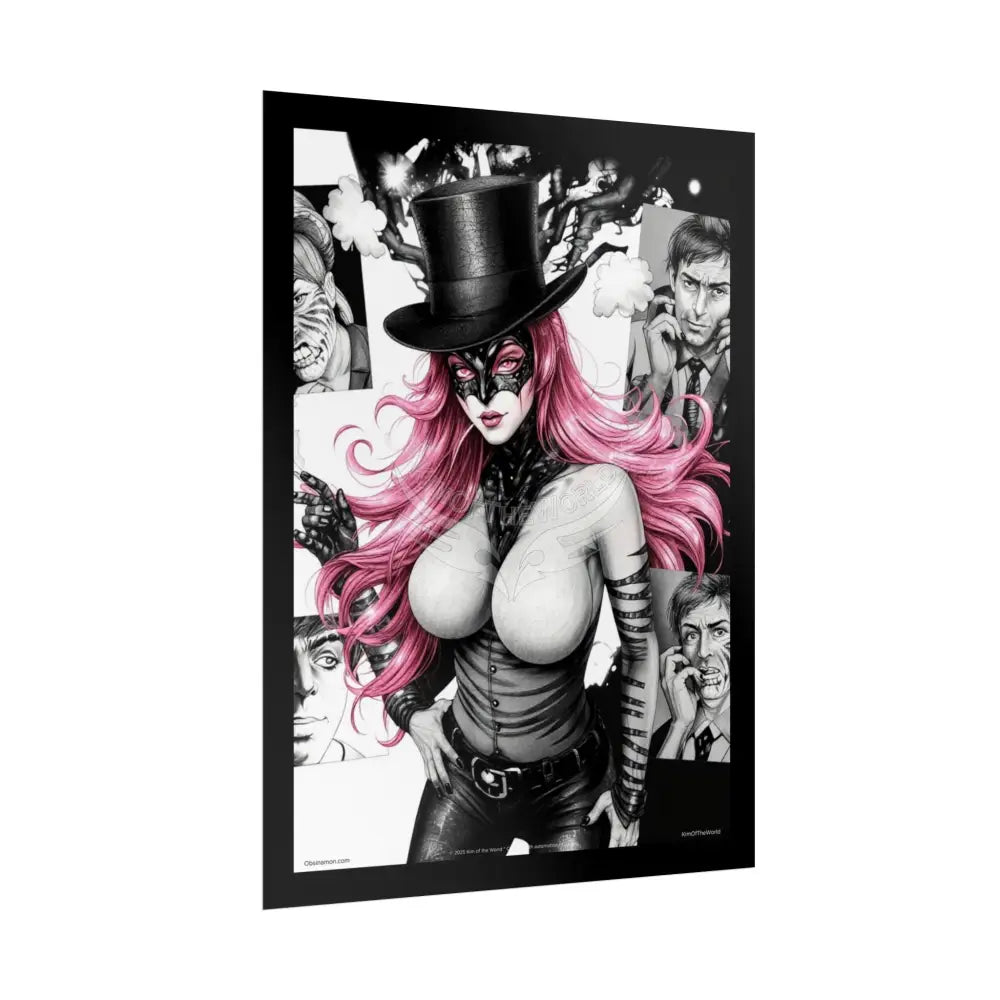 ’Pink Ladies’ Sexy Fashion Character Lady Cosplay Portrait — Playful Art Print Pushing Pink Hair Poster Set Pieces