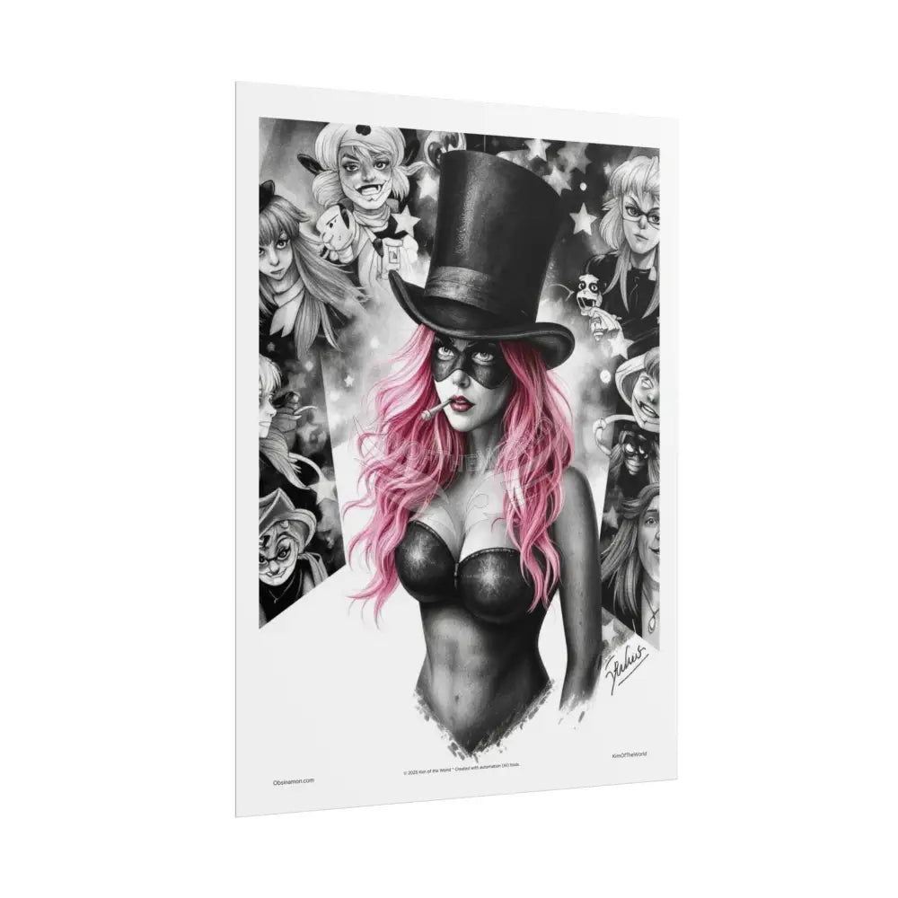 ’Pink Ladies’ Sexy Fashion Character Lady Cosplay Portrait — Playful Art Print Pushing Pink Hair Poster Set Pieces