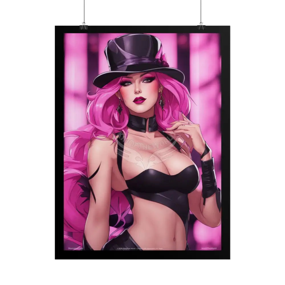 ’Pink Ladies’ Sexy Fashion Character Lady Cosplay Portrait — Playful Art Print Pushing Pink Hair Poster Set Pieces