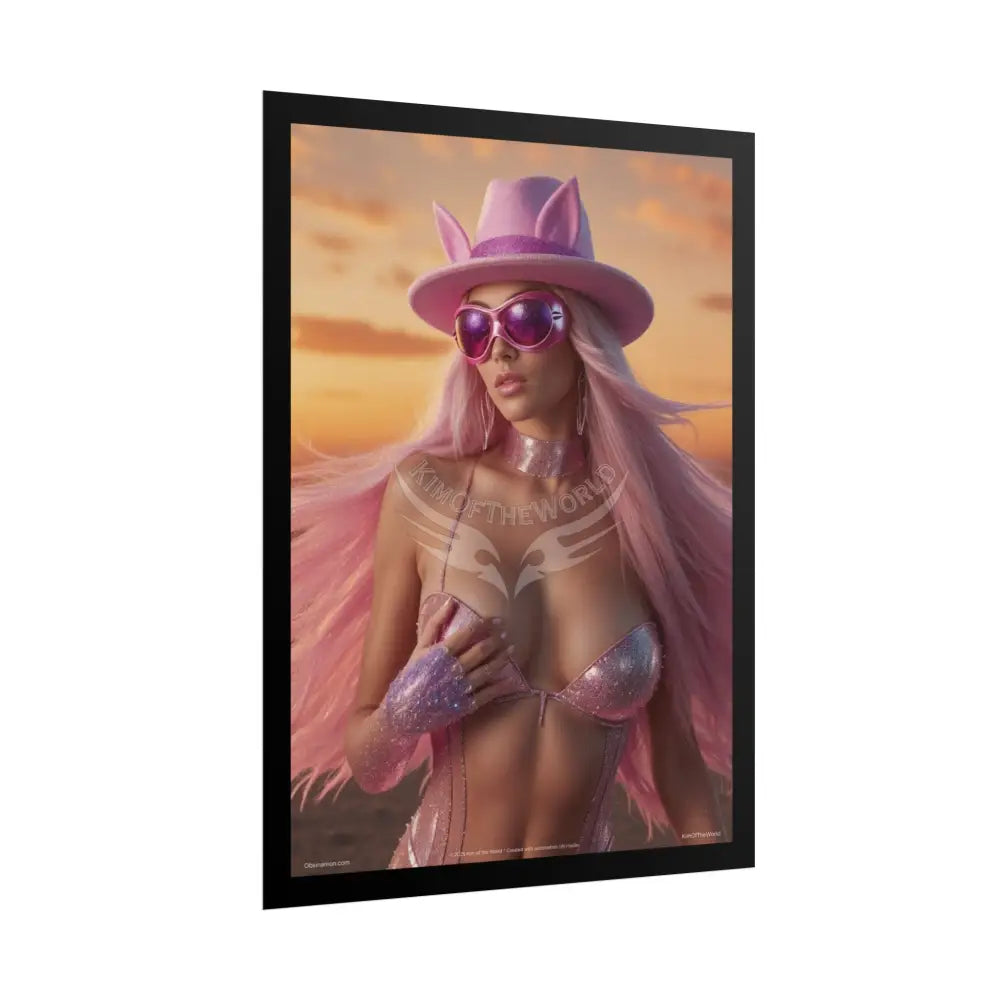 ’Pink Ladies’ Sexy Fashion Character Lady Cosplay Portrait — Playful Art Print Pushing Pink Hair Poster Set Pieces