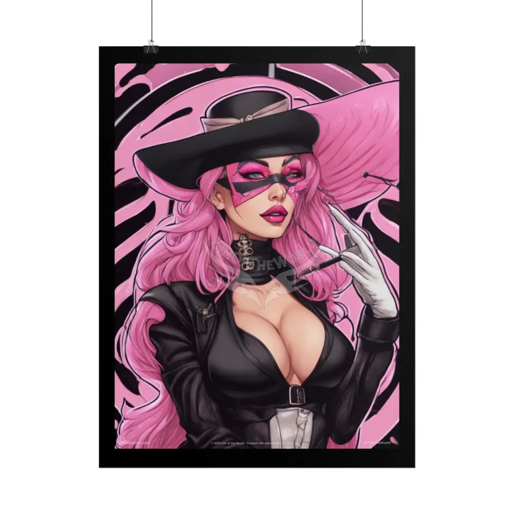 ’Pink Ladies’ Sexy Fashion Character Lady Cosplay Portrait — Playful Art Print Pushing Pink Hair Poster Set Pieces