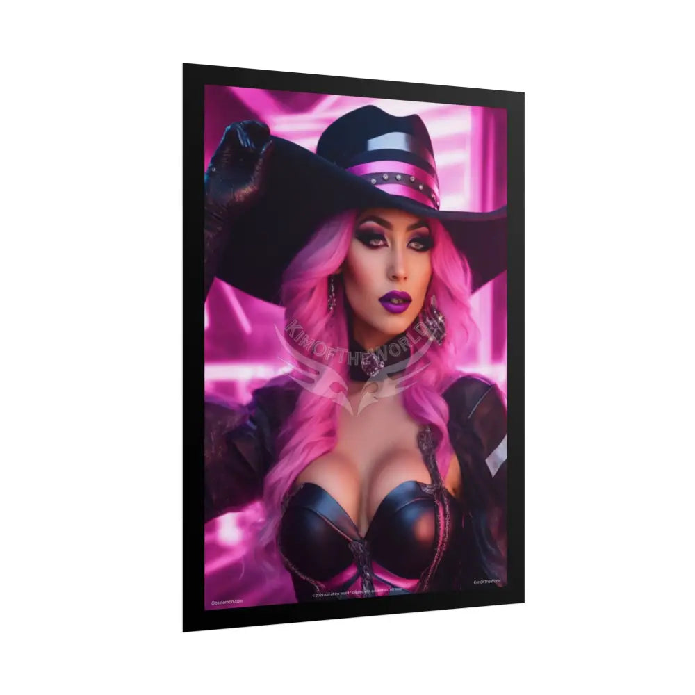 ’Pink Ladies’ Sexy Fashion Character Lady Cosplay Portrait — Playful Art Print Pushing Pink Hair Poster Set Pieces