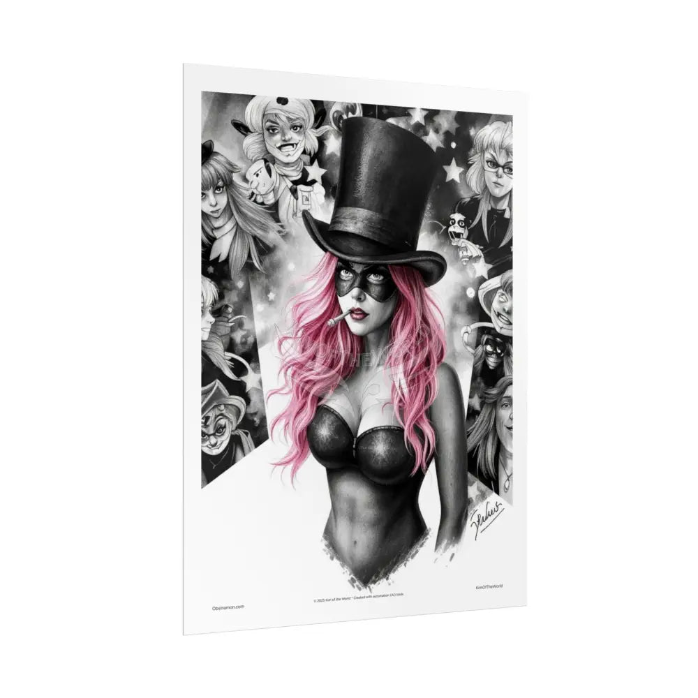 ’Pink Ladies’ Sexy Fashion Character Lady Cosplay Portrait — Playful Art Print Pushing Pink Hair Poster Set Pieces