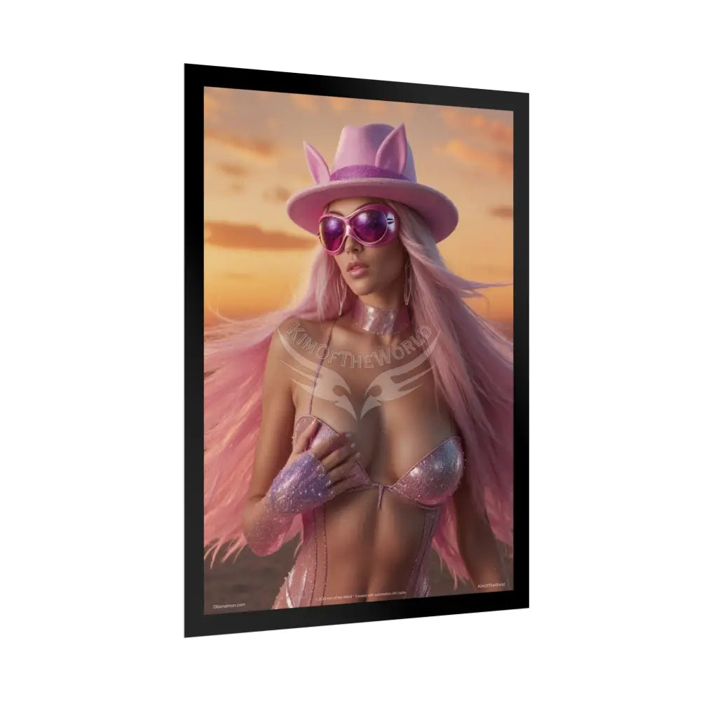 ’Pink Ladies’ Sexy Fashion Character Lady Cosplay Portrait — Playful Art Print Pushing Pink Hair Poster Set Pieces