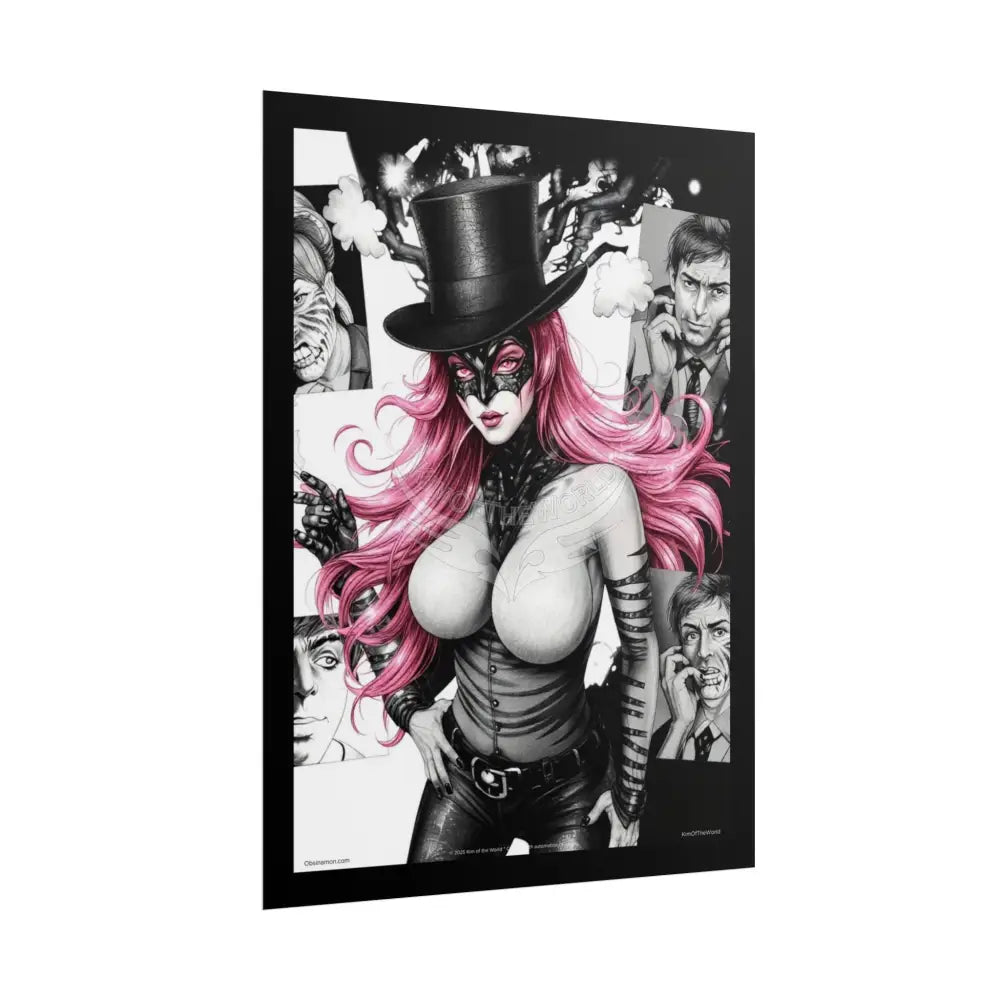 ’Pink Ladies’ Sexy Fashion Character Lady Cosplay Portrait — Playful Art Print Pushing Pink Hair Poster Set Pieces