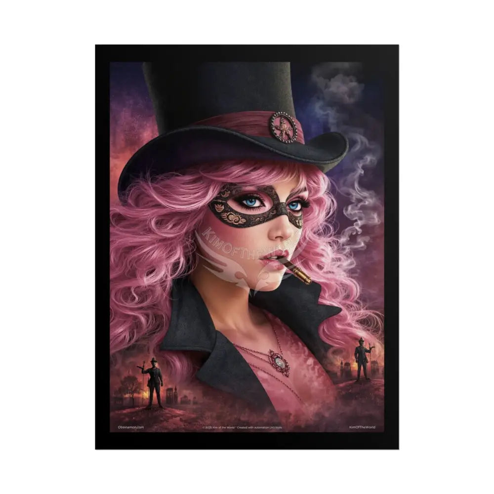 ’Pink Ladies’ Smoking Fetish Character Lady Cosplay Portrait — Playful Art Print Pushing Pink Hair Poster Set Pieces