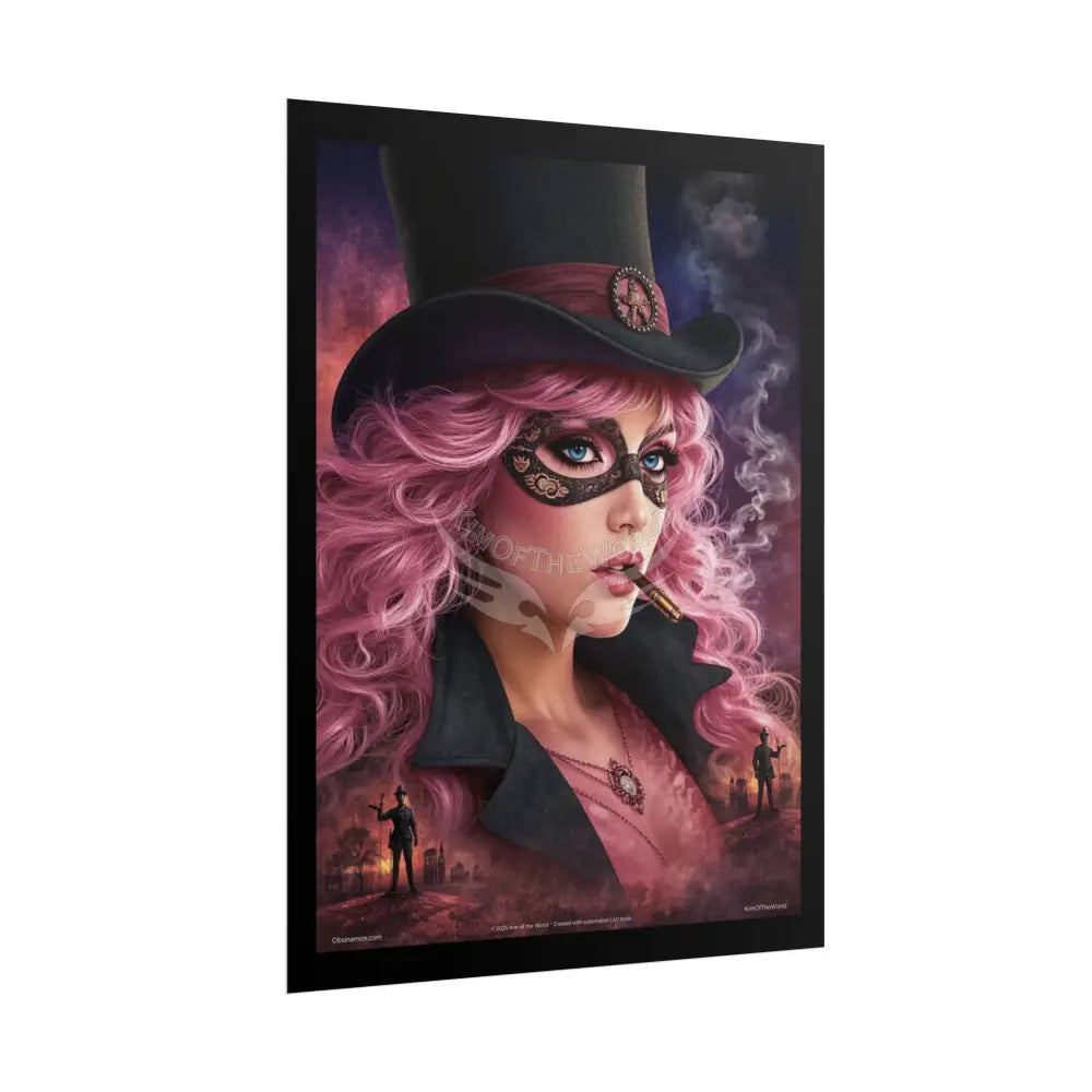 ’Pink Ladies’ Smoking Fetish Character Lady Cosplay Portrait — Playful Art Print Pushing Pink Hair Poster Set Pieces