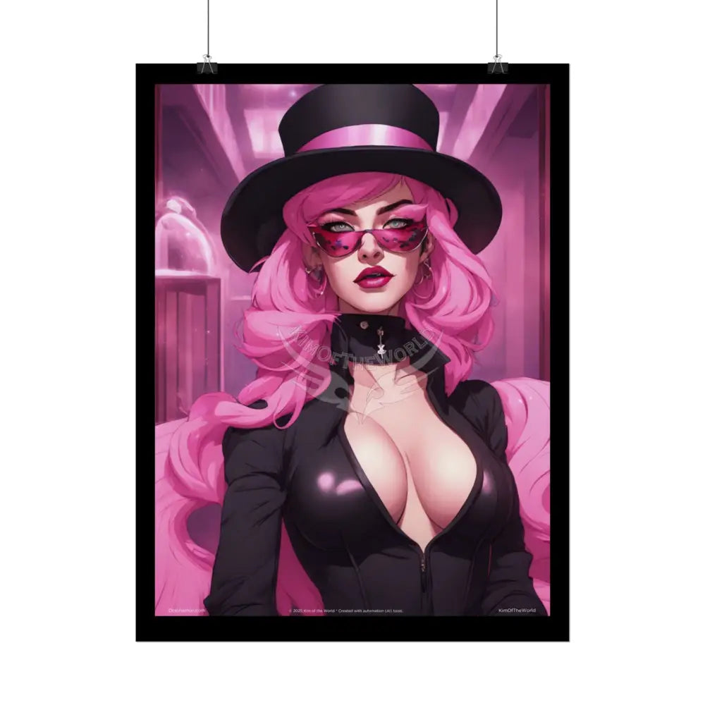 ’Pink Ladies’ Smoking Fetish Character Lady Cosplay Portrait — Playful Art Print Pushing Pink Hair Poster Set Pieces