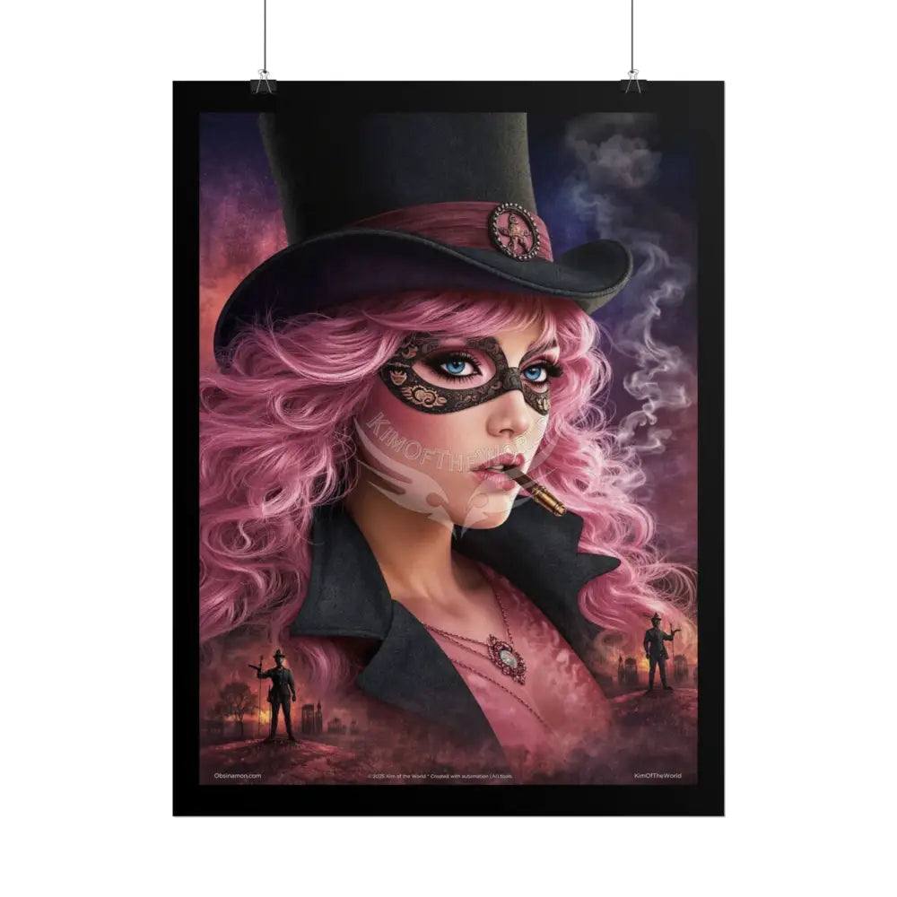 ’Pink Ladies’ Smoking Fetish Character Lady Cosplay Portrait — Playful Art Print Pushing Pink Hair Poster Set Pieces
