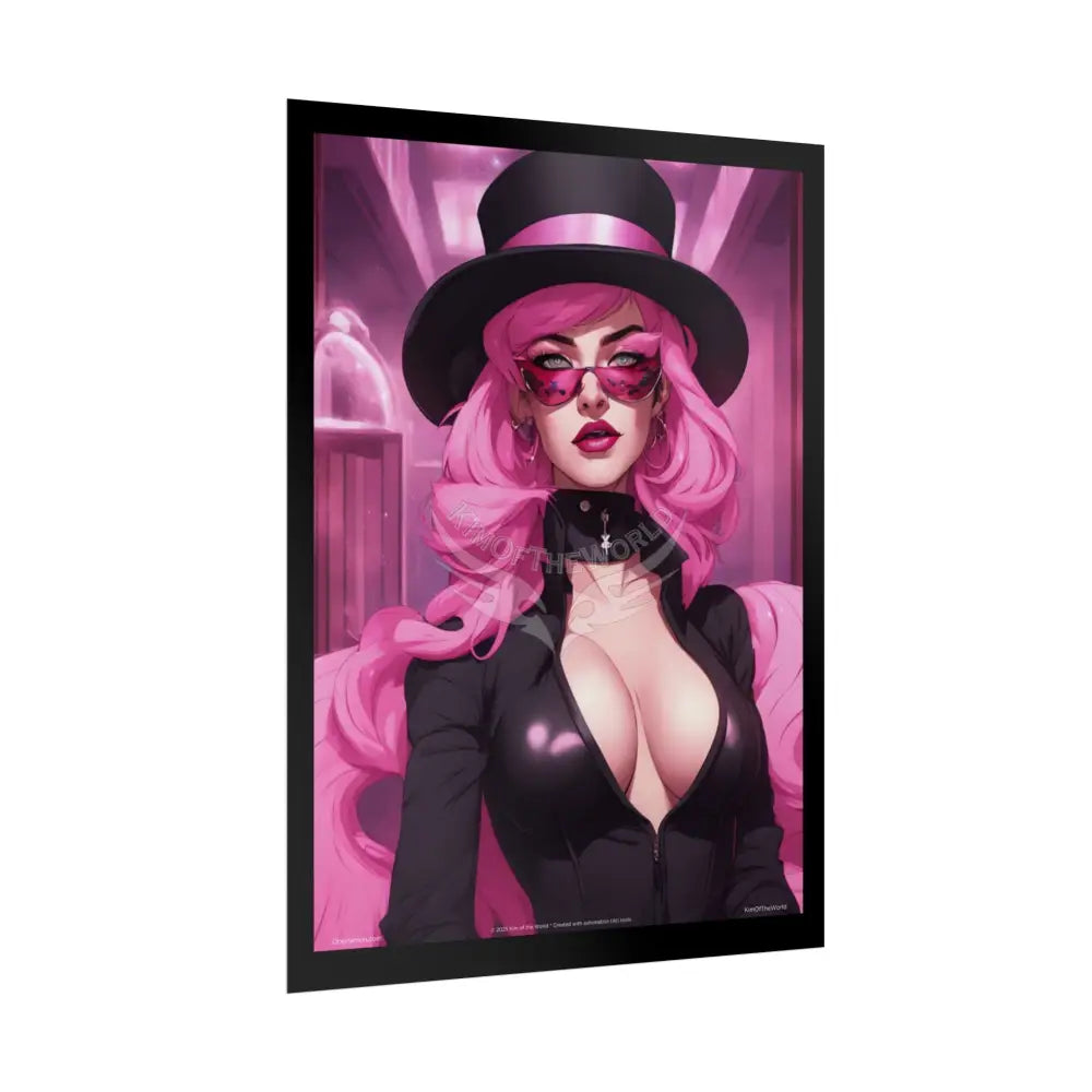 ’Pink Ladies’ Smoking Fetish Character Lady Cosplay Portrait — Playful Art Print Pushing Pink Hair Poster Set Pieces