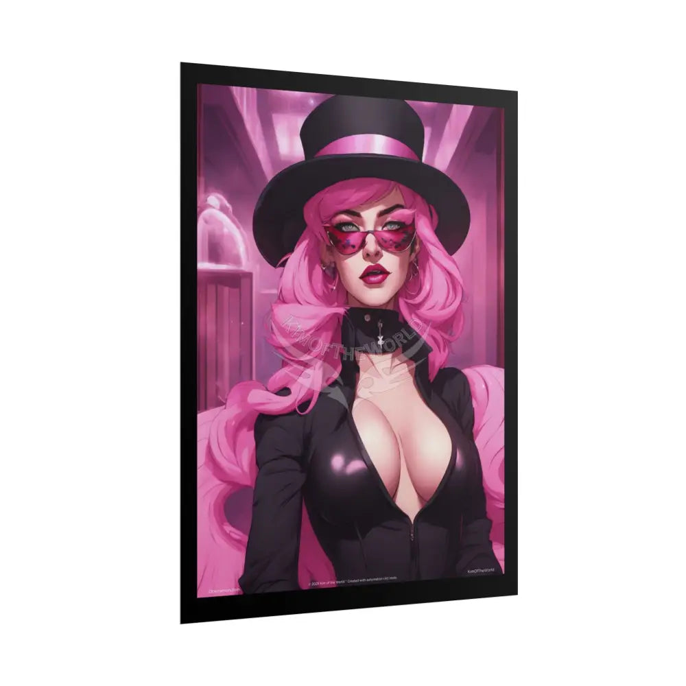 ’Pink Ladies’ Smoking Fetish Character Lady Cosplay Portrait — Playful Art Print Pushing Pink Hair Poster Set Pieces