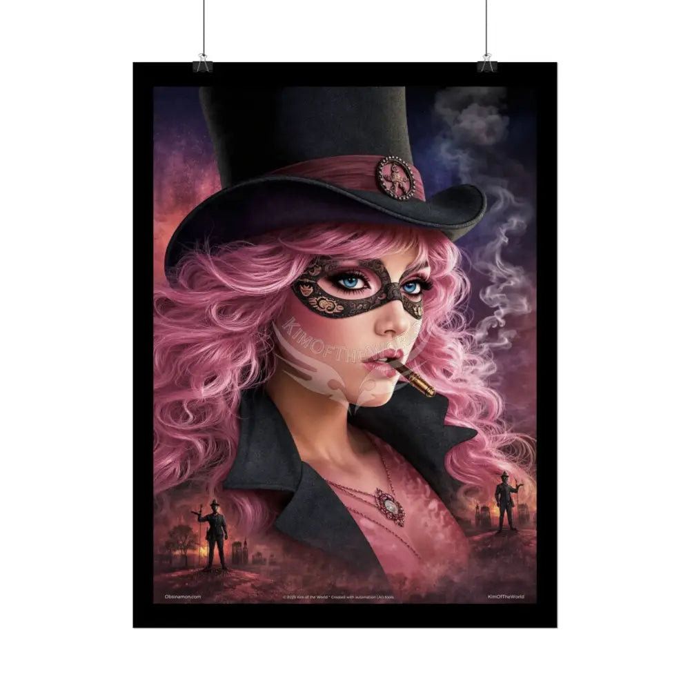 ’Pink Ladies’ Smoking Fetish Character Lady Cosplay Portrait — Playful Art Print Pushing Pink Hair Poster Set Pieces