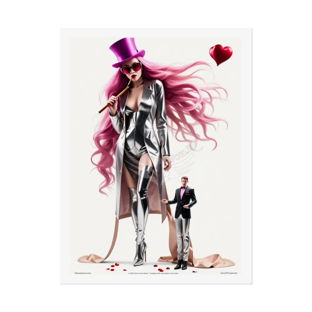’Pink Lady’ Empowered Women Art Prints (Bold Female Characters) Smoking Fetish Giantess Tall Girlfriend — Rolled Poster