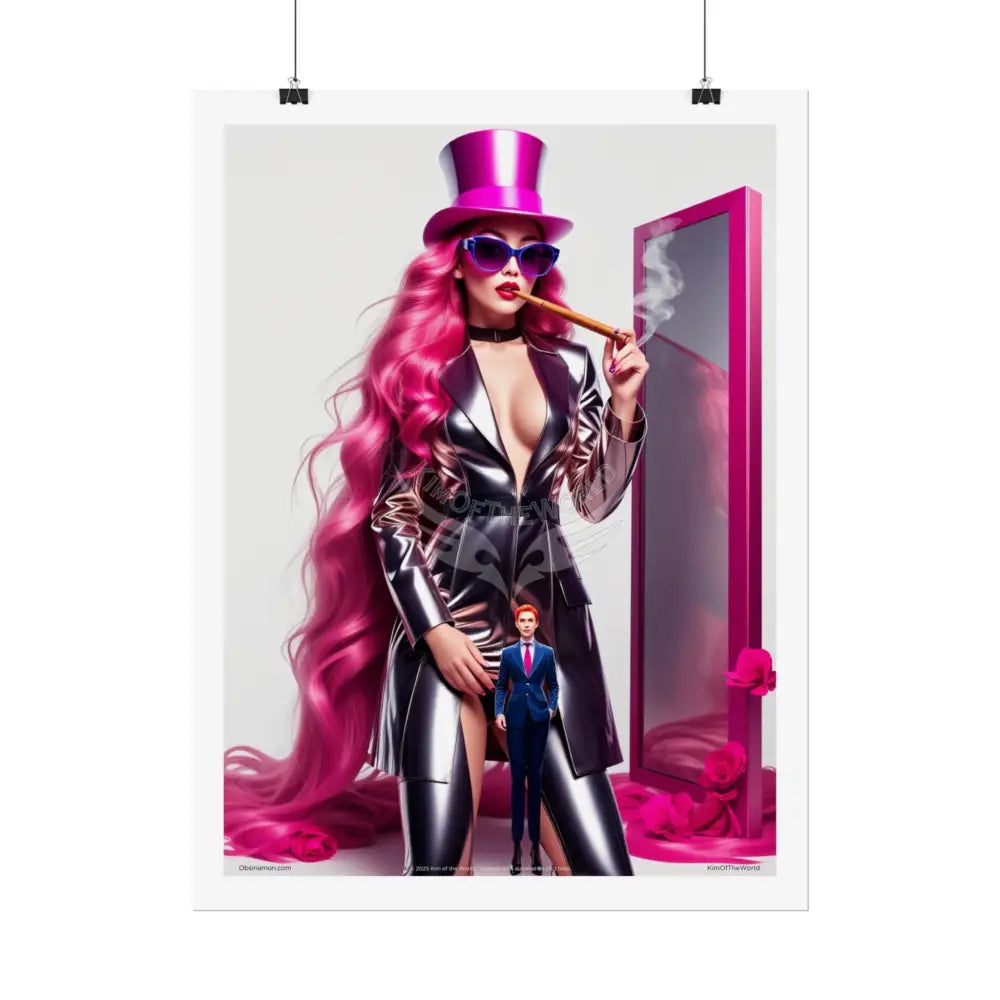 ’Pink Lady’ Empowered Women Art Prints (Bold Female Characters) Smoking Fetish Giantess Tall Girlfriend — Rolled Poster