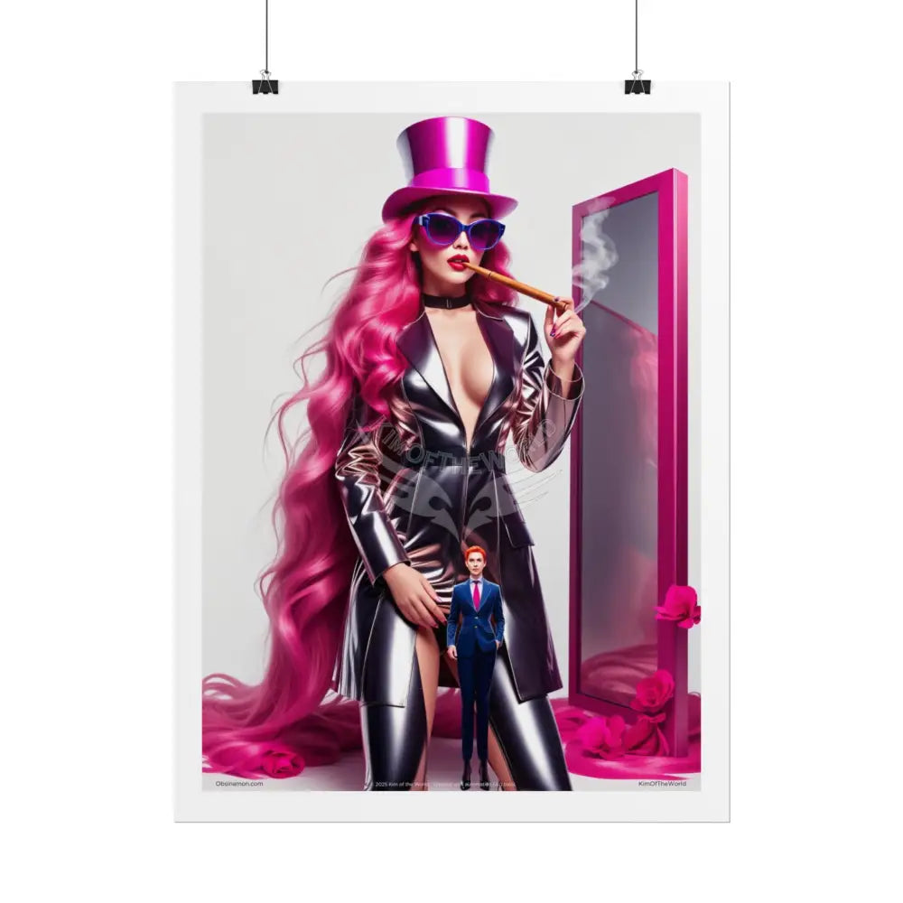 ’Pink Lady’ Empowered Women Art Prints (Bold Female Characters) Smoking Fetish Giantess Tall Girlfriend — Rolled Poster