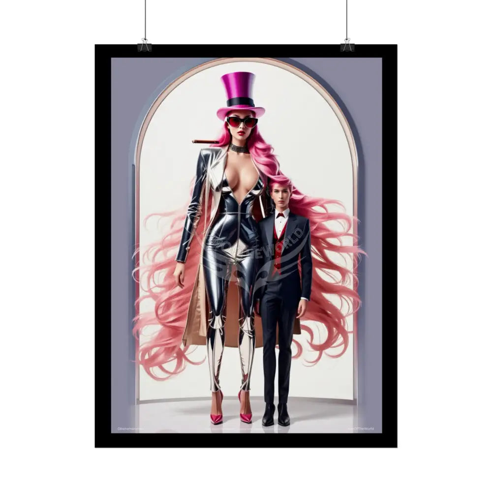 ’Pink Lady’ Empowered Women Art Prints Giantess Tall Girlfriend (Bold Female Characters) Smoking Fetish — Rolled Poster