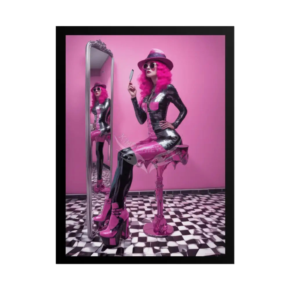 ’Pink Lady’ Empowered Women Mirror Art Prints (Bold Female Characters) — Rolled Poster Set 18″ x 24″ (Vertical) / Matte