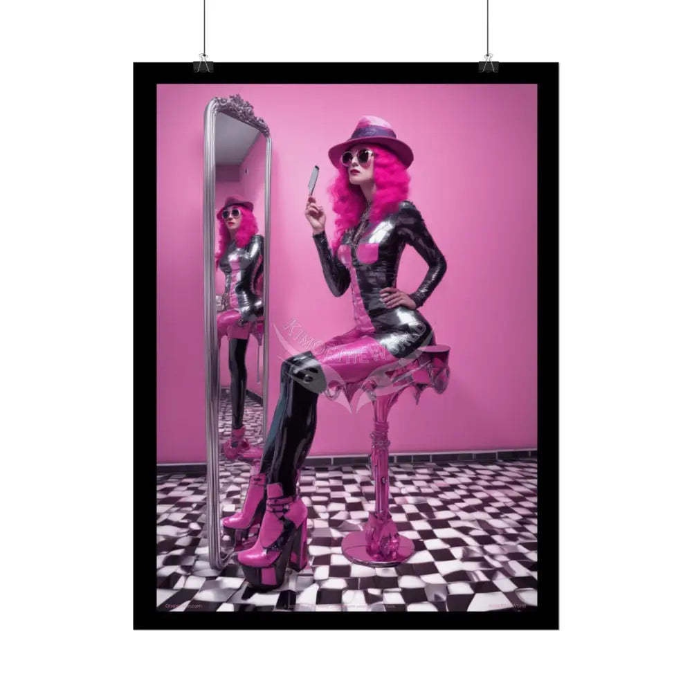 ’Pink Lady’ Empowered Women Mirror Art Prints (Bold Female Characters) — Rolled Poster Set Poster