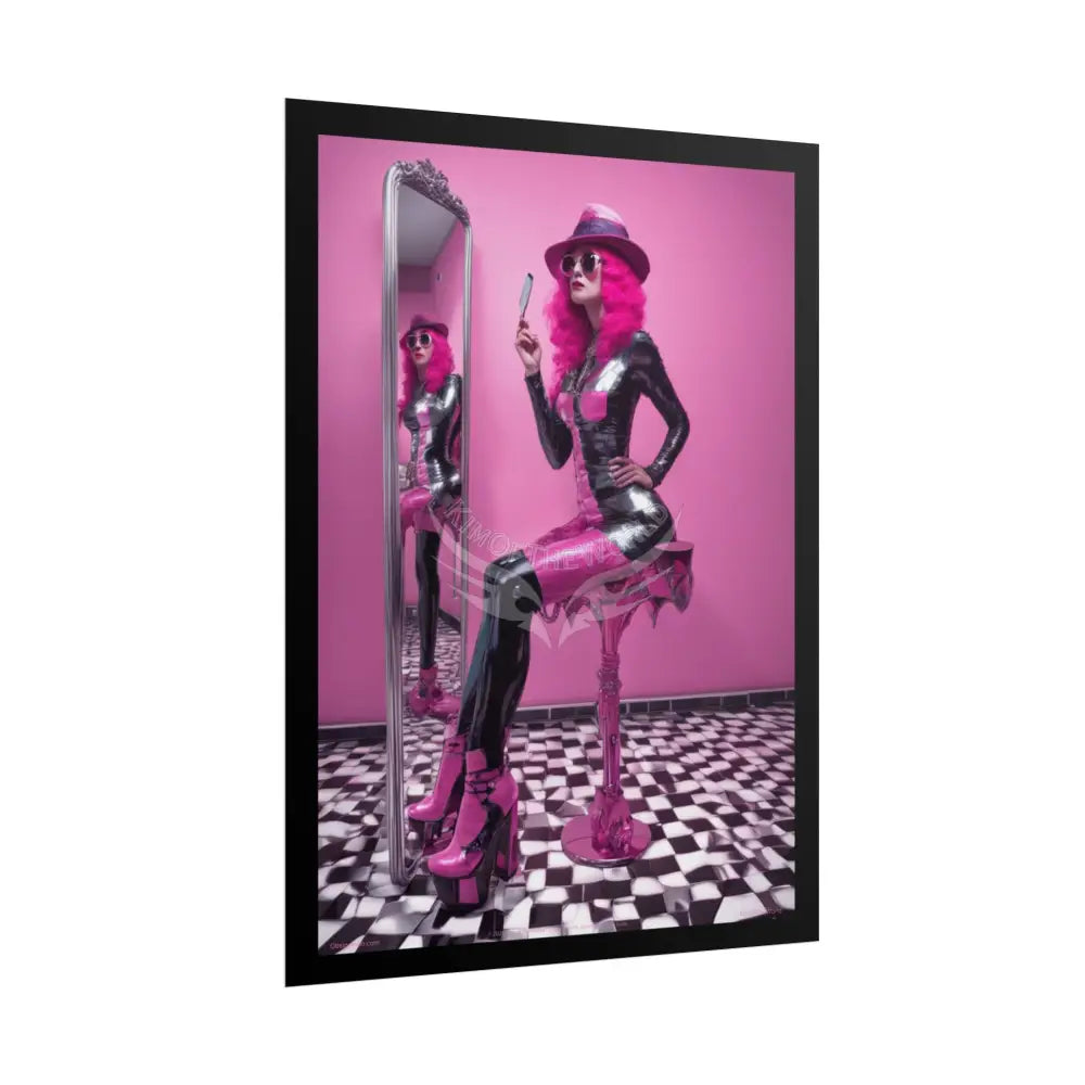 ’Pink Lady’ Empowered Women Mirror Art Prints (Bold Female Characters) — Rolled Poster Set Poster
