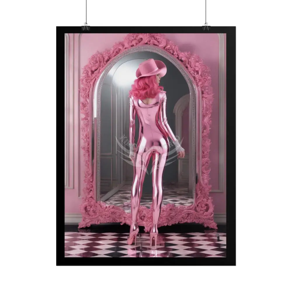 ’Pink Lady’ Empowered Women Mirror Art Prints (Bold Female Characters) Smoking Fetish — Rolled Poster Set Poster