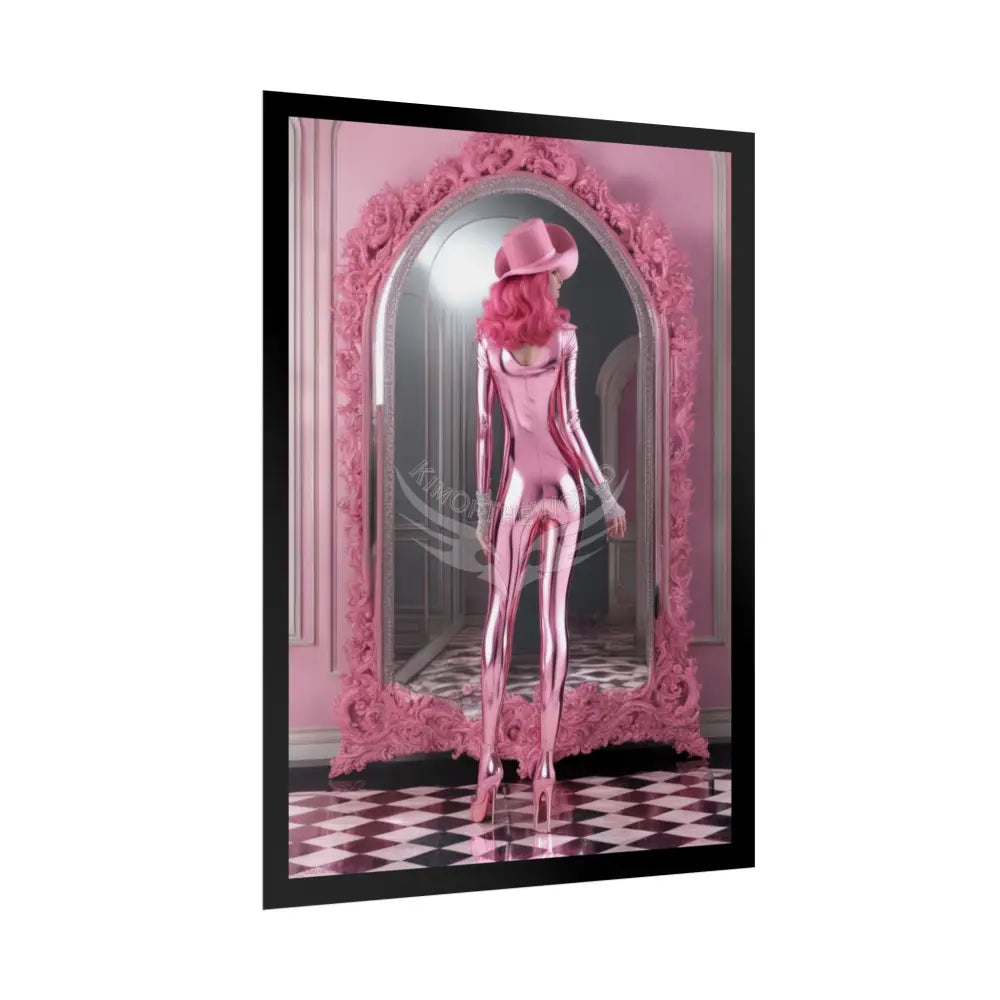 ’Pink Lady’ Empowered Women Mirror Art Prints (Bold Female Characters) Smoking Fetish — Rolled Poster Set Poster
