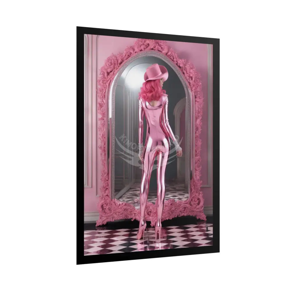 ’Pink Lady’ Empowered Women Mirror Art Prints (Bold Female Characters) Smoking Fetish — Rolled Poster Set Poster
