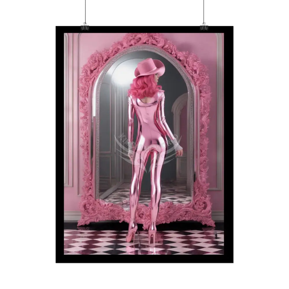 ’Pink Lady’ Empowered Women Mirror Art Prints (Bold Female Characters) Smoking Fetish — Rolled Poster Set Poster