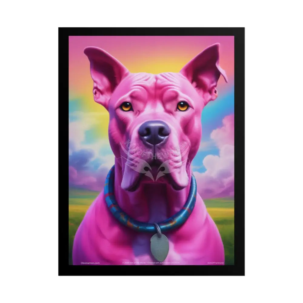 Pink Pop Art Pit Bull Surreal Animal Portraits (3D Unique Colorful & Vaporwave) Bull Terrier Dog Pup - Rolled Posters
