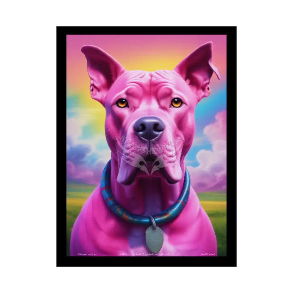 Pink Pop Art Pit Bull Surreal Animal Portraits (3D Unique Colorful & Vaporwave) Bull Terrier Dog Pup - Rolled Posters