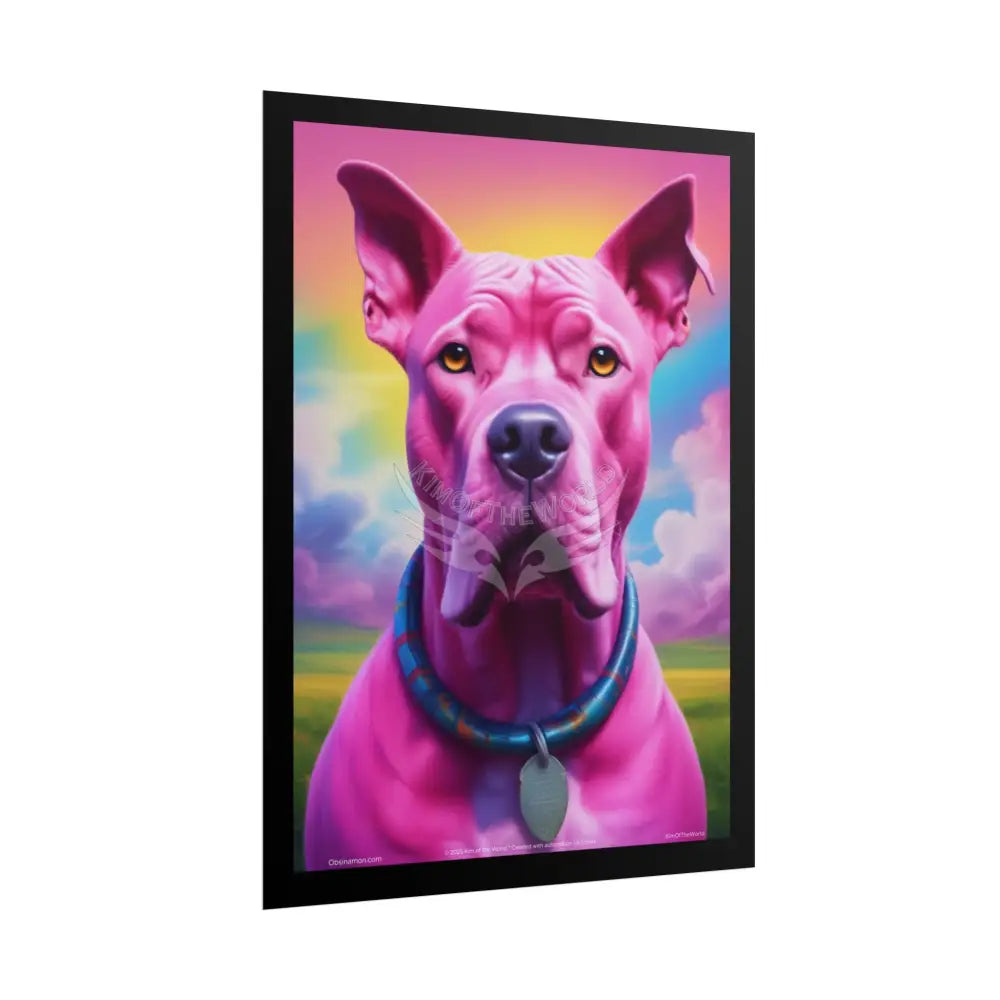 Pink Pop Art Pit Bull Surreal Animal Portraits (3D Unique Colorful & Vaporwave) Bull Terrier Dog Pup - Rolled Posters