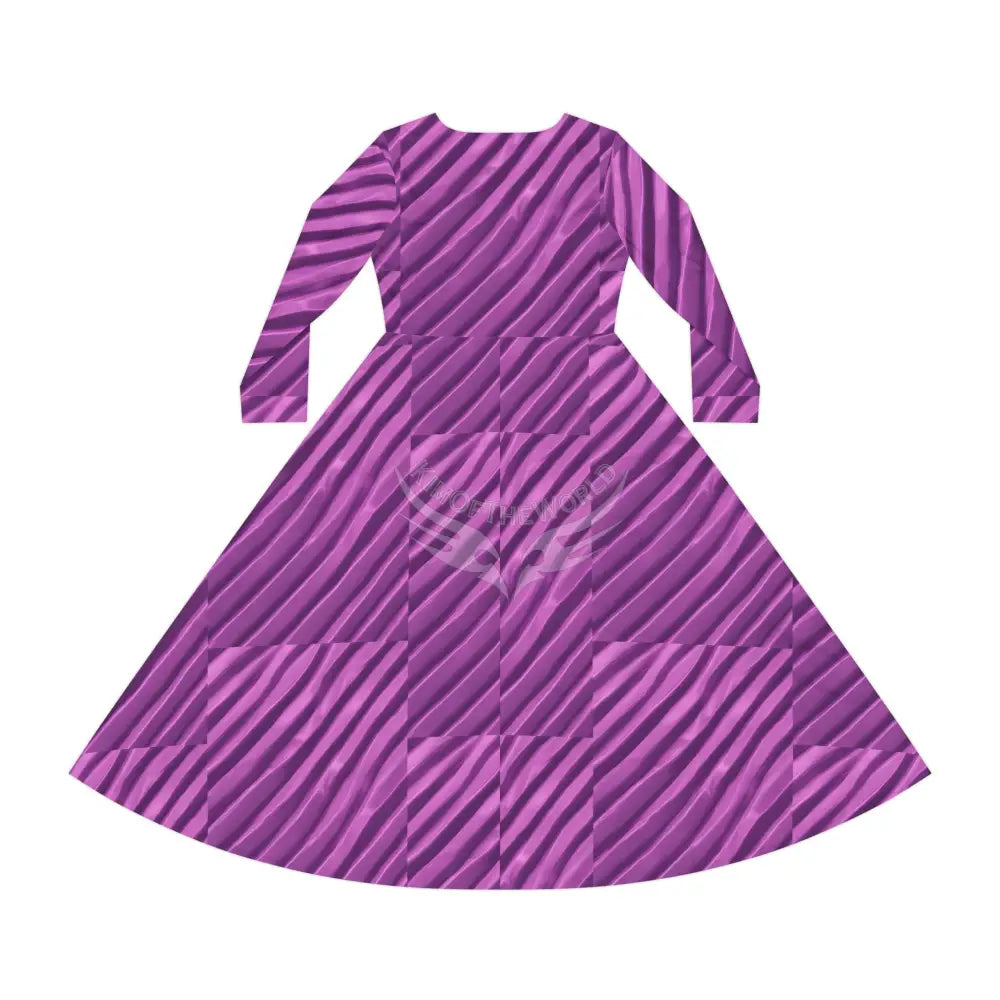 Pink Satin Strip Wallpaper Print Dress – Women’s Long Sleeve AOP L All Over Prints