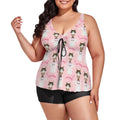 Plus Size Two Piece Swimsuit for Women - Cat Lady Baby Pink Print XL Women’s Swimwear