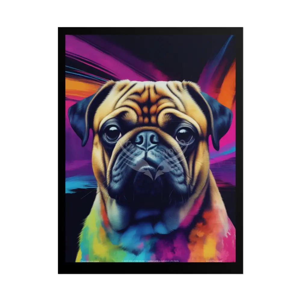 Pop Art Rainbow Pug Dog Doggie Pup Surreal Animal Portraits (3D Unique Colorful & Vaporwave) Rolled Posters 18″ x 24″